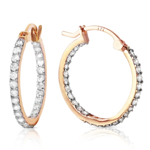 Galaxy Gold Products Jewelry - 14K. SOLID GOLD HOOP EARRING WITH NATURAL DIAMONDS